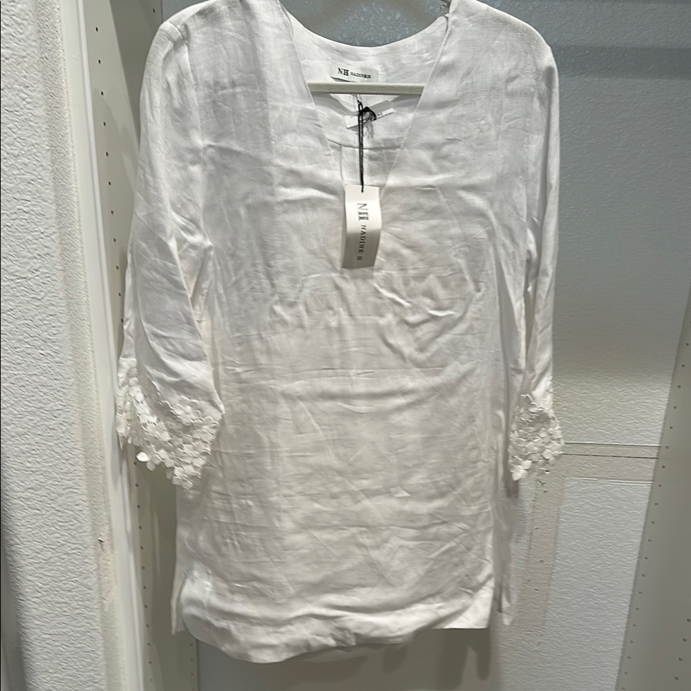 White 3/4 Sleeve Mandarin Collar Blouse